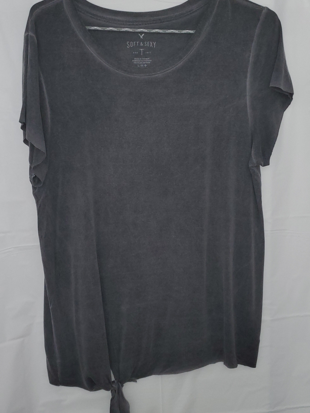 Women's Short Sleeve Tie-Hem Top - Charcoal Gray